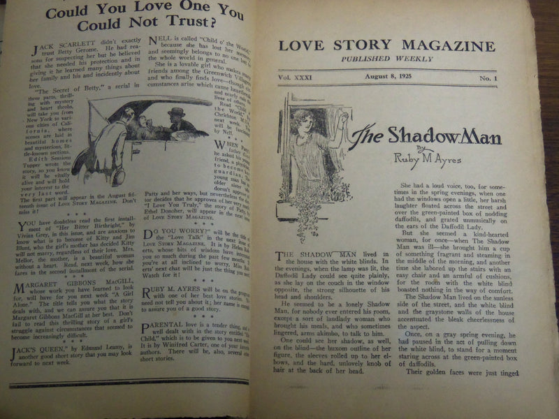 1925 AUGUST 8 LOVE STORY MAGAZINE ILLUSTRATED - MARGARET GIBBONS - K 1135