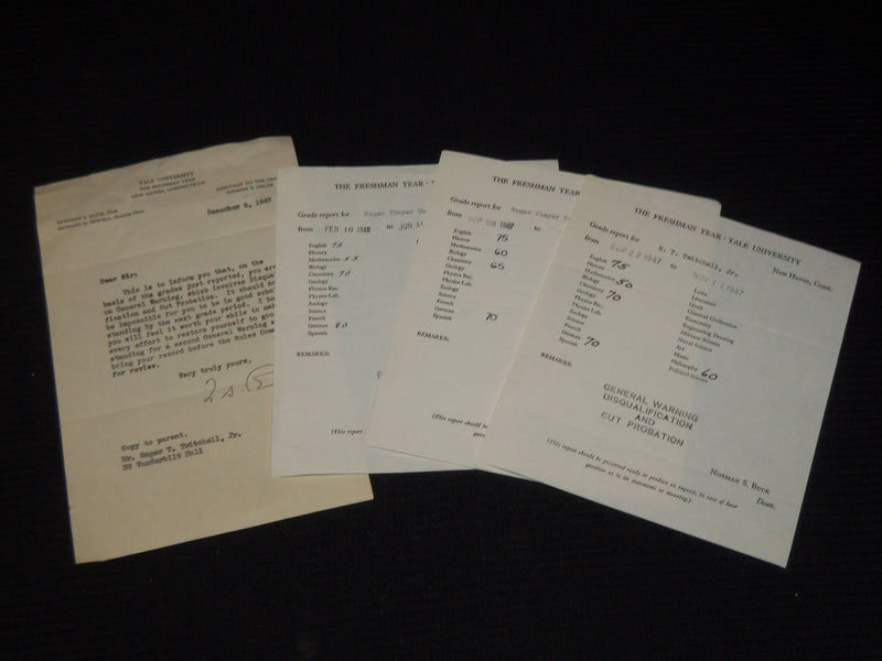 194-1948 YALE UNIVERSITY STUDENT GRADE REPORTS & LETTER - 4 REPORTS - K 572