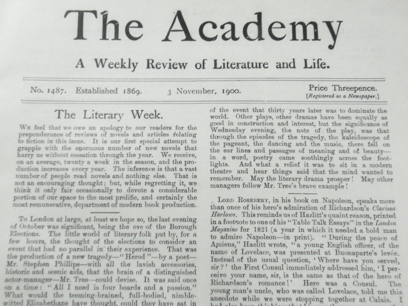 1900-1901 THE ACADEMY WEEKLY REVIEW OF LITERATURE LOT OF 26 - LONDON - O 2374
