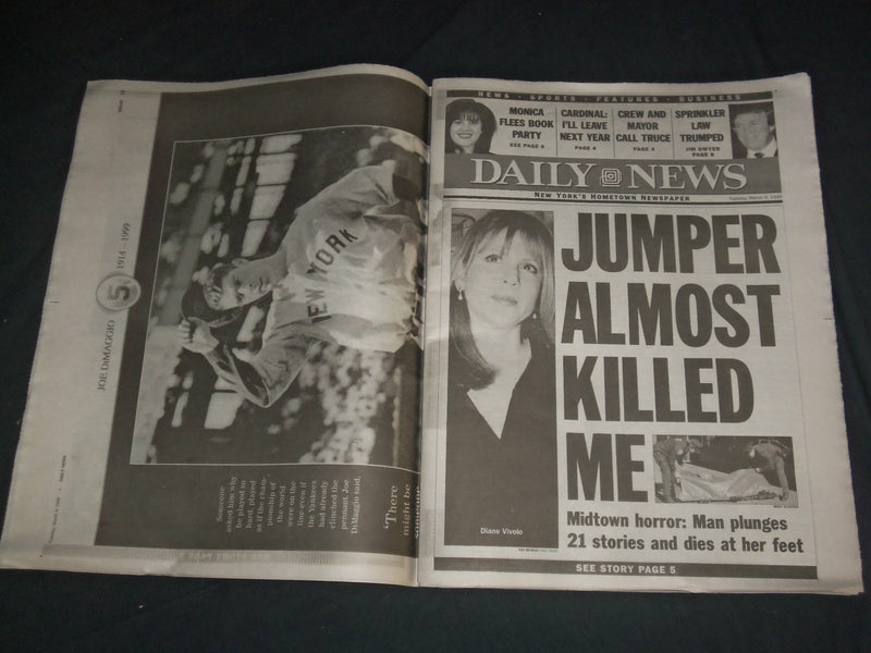 1999 MAR 9 NEW YORK DAILY NEWS NEWSPAPER - JOE DIMAGGIO DIED 1914-1999 -NP 4059
