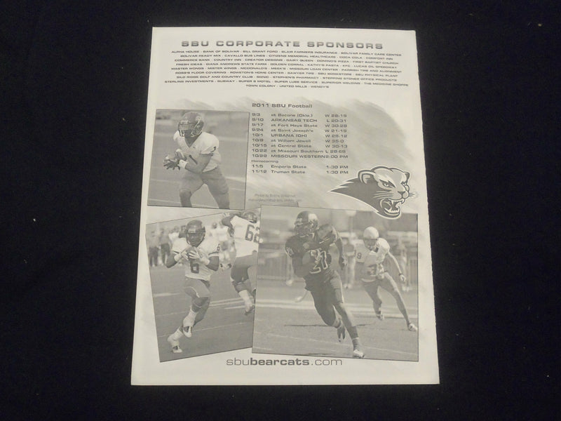 2011 OCT 29 FOOTBALL PROGRAM - S.W. BAPTIST UNIV VS MI. WESTERN UNIV - SP 1219C