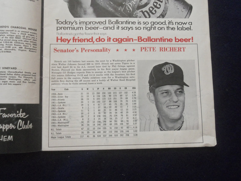 1967 WASHINGTON SENATORS VS. NEW YORK YANKEES SCORECARD - J 8399