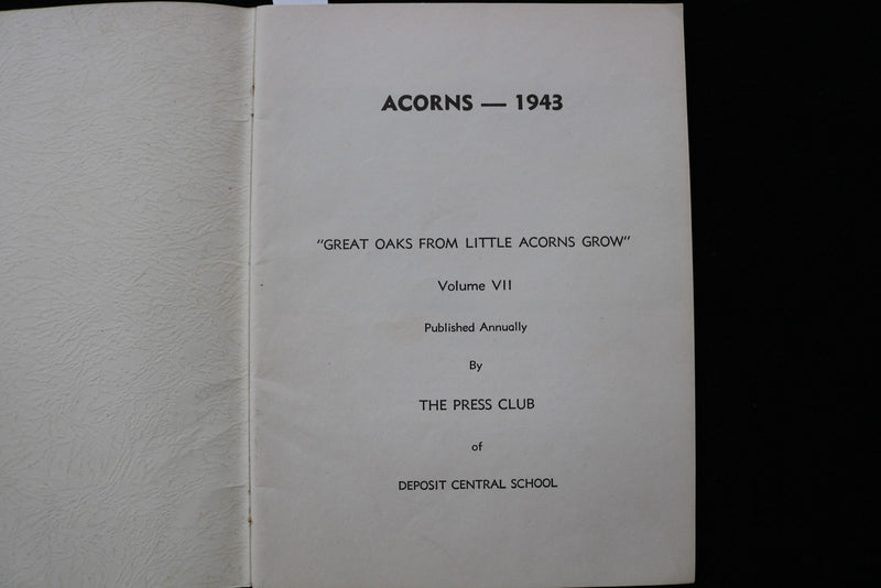1938-1943 ACORNS DEPOSIT CENTERIL SCHOOL YEARBOOK-DEPOSIT, NY -LOT OF 3 - K 2788