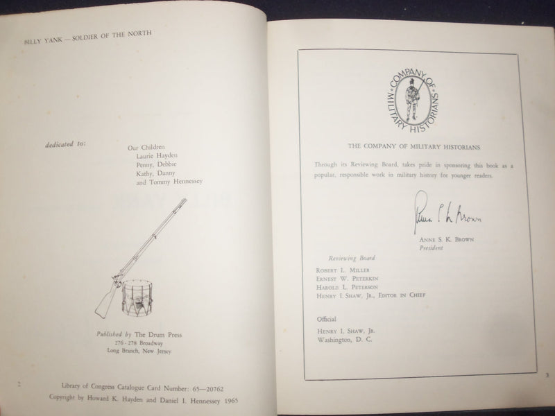 1965 BILLY YANK SOLDIER OF THE NORTH HARDCOVER BOOK SIGNED BY H. HAYDEN- KD 9077
