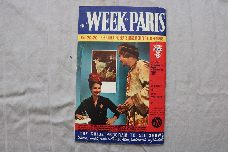 1961 AUGUST UNE SEMAINE DE PARIS MAGAZINE - FRENCH TEXT - K 3454