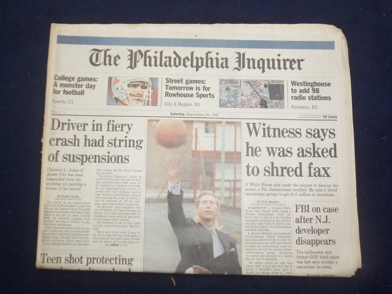 1997 SEP 20 PHILADELPHIA INQUIRER-WITNESS SAYS HE WAS ASKED TO SHRED FAX-NP 7163