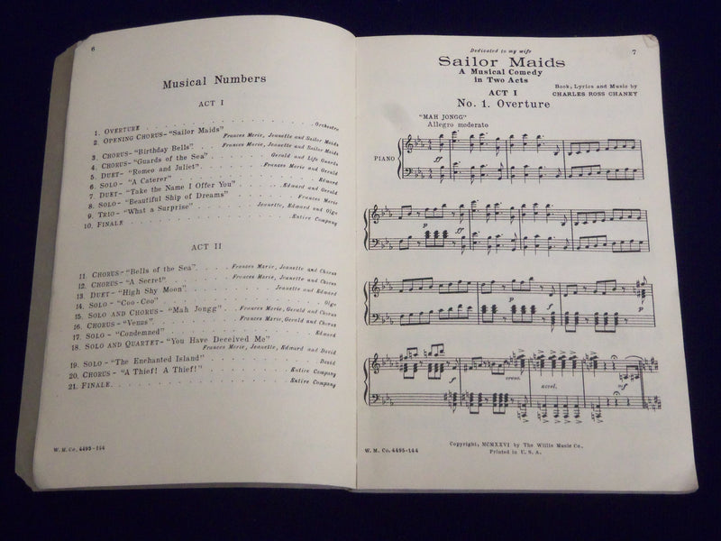 1926 SAILOR MAIDS A MUSICAL COMEDY BY CHARLES ROSS CHANEY - SOFTCOVER - SP 2529