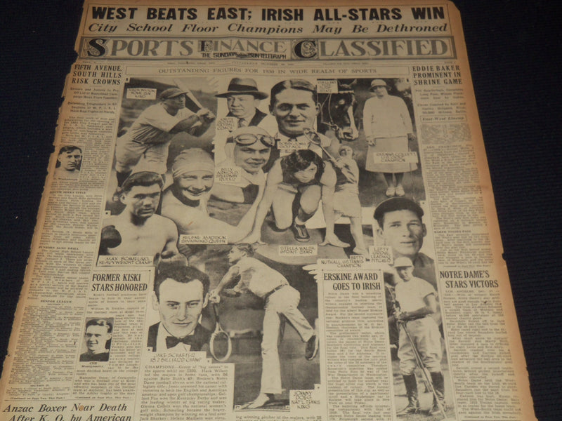 1930 DECEMBER 28 PITTSBURGH TELEGRAPH - OUTSTANDING SPORTS FIGURES - NT 9577