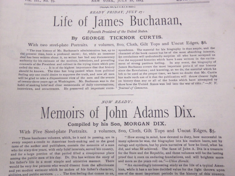 1883-1884 THE CRITIC MAGAZINE LOT OF 7 ISSUES - NICE REVIEWS & ARTICLES - WR 795