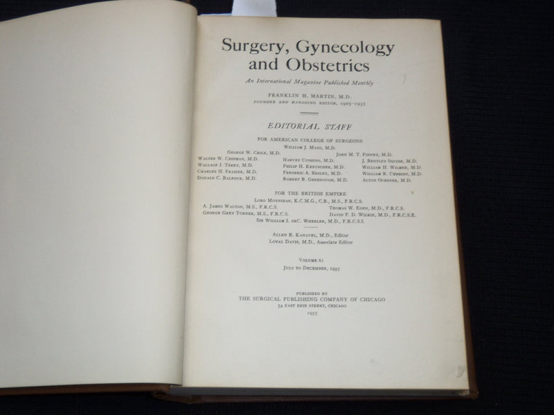 1935 JUL-DEC SURGERY, GYNECOLOGY AND OBSTETRICS MAGAZINE BOUND VOLUME -KD 4784B