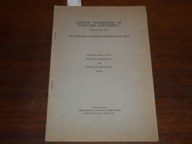 1925 CANCER COMMISSION OF HARVARD UNIVERSITY BULLETIN #185- ERYTHROCYTES- K 1097