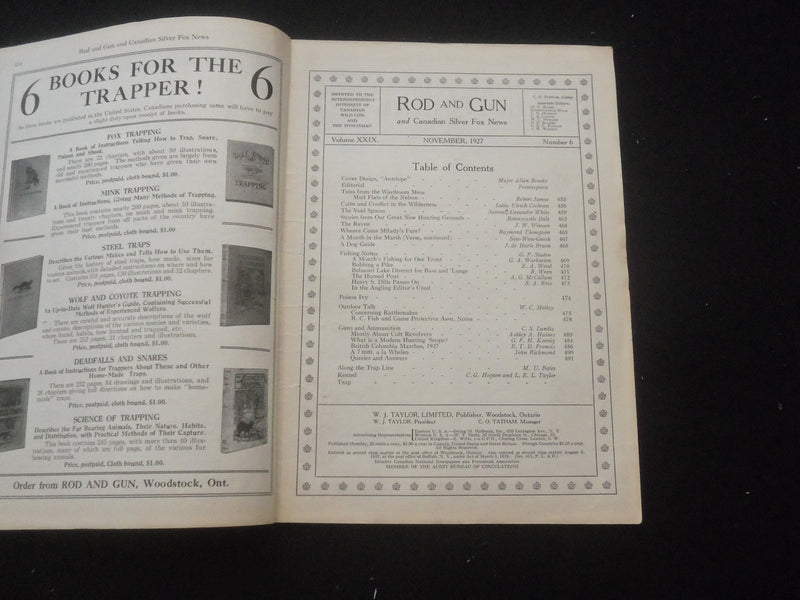 1927 NOVEMBER ROD AND GUN MAGAZINE - NICE COVER, ARTICLES & PHOTOS - SP 6377H