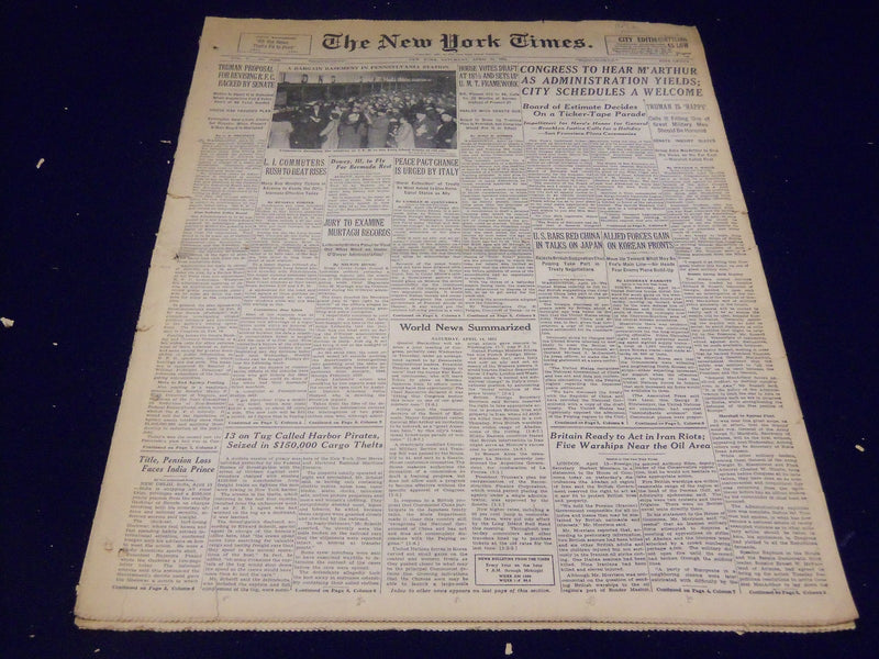 1951 APRIL 14 NEW YORK TIMES - CONGRESS TO HEAR M'ARTHUR - NT 1991