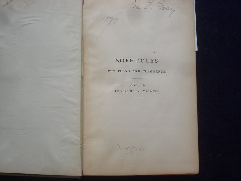 1893 SOPHOCLES THE PLAYS AND FRAGMENTS HARDCOVER BOOK BY R. C. JEBB - KD 9106