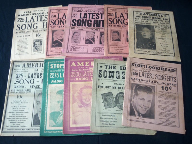 1934-1938 LATEST SONG HITS MAGAZINES LOT OF 10 - CROSBY - POWELL - O 1098H