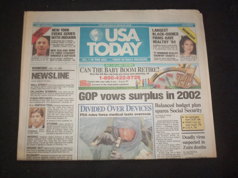 1995 MAY 10 USA TODAY NEWSPAPER - GOP VOWS SURPLUS IN 2002 - NP 7793