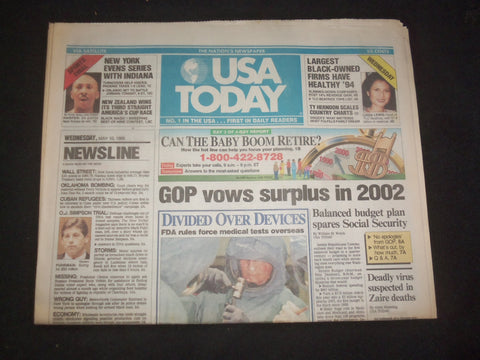 1995 MAY 10 USA TODAY NEWSPAPER - GOP VOWS SURPLUS IN 2002 - NP 7793