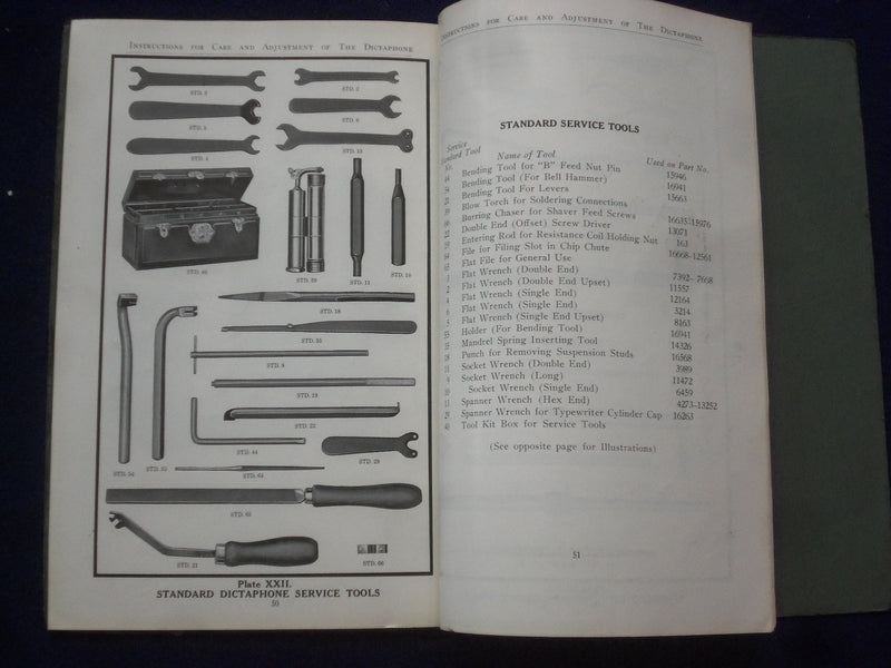 1930 INSTRUCTIONS FOR CARE & ADJUSTMENT OF THE DICTAPHONE SOFTCOVER BOOK -J 9608