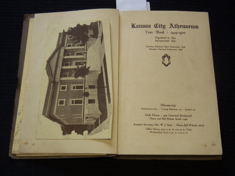 1919-1920 KANSAS CITY ATHENAEUM YEAR BOOK - J 7316