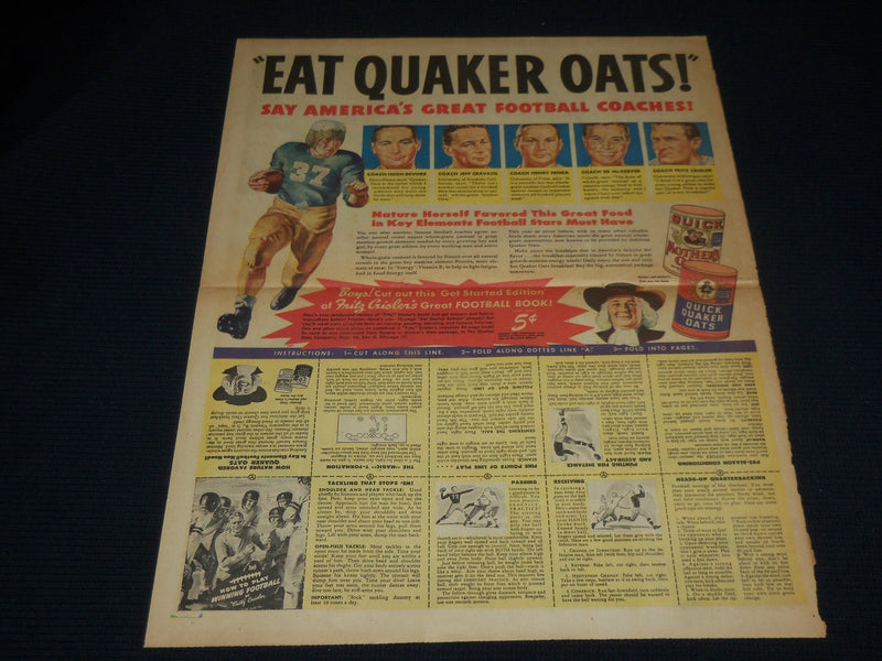 1945 OCTOBER 6 QUAKER OATS FOOTBALL COLOR COMICS FULL PAGE AD - UP 17G
