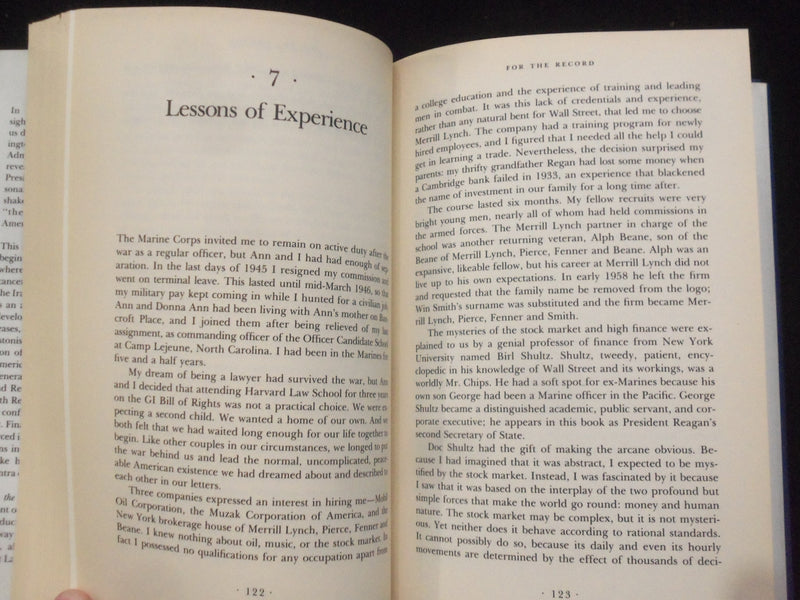 1988 FOR THE RECORD HARDCOVER BOOK BY DONALD T. REGAN - KD 9289