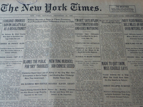1925 SEPTEMBER 19 NEW YORK TIMES - MADE TO QUIT SWIM MISS EDERLE SAYS - NT 7201