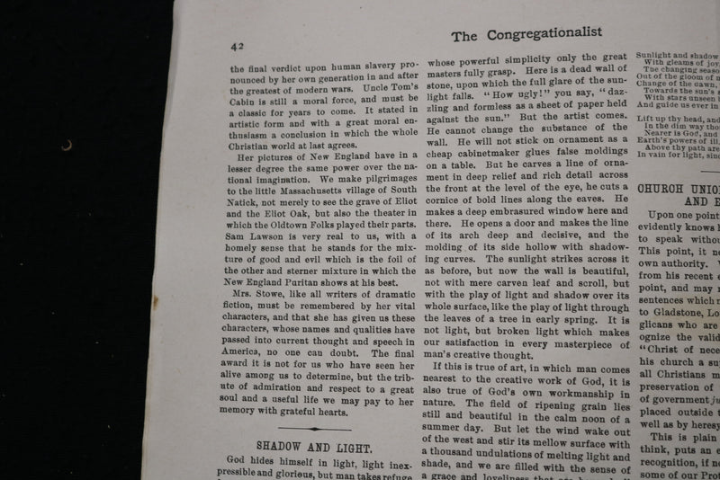 1896 JULY 9 THE CONGREGATIONALIST MAGAZINE - HARRIET BEECHER STOWE COVER- K 2482