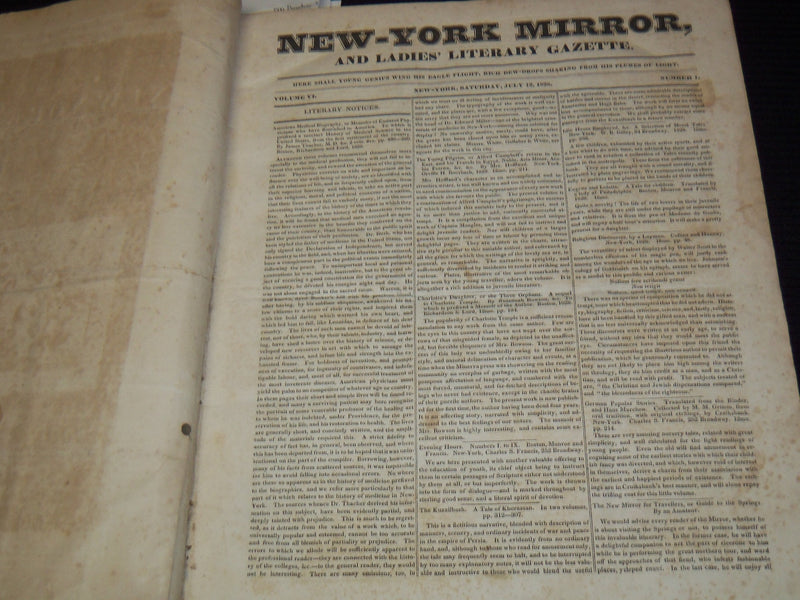 1828-1829 NEW YORK MIRROR AND LADIES GAZETTE BOUND VOLUME NO. 6 - KD 4675J