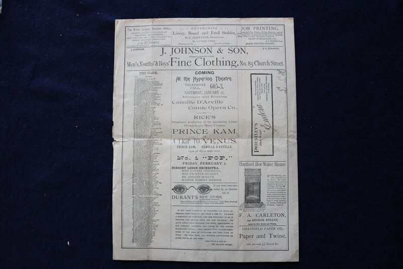 1894 JANUARY 24 BUNNELL'S GRAND OPERA HOUSE PROGRAM - NEW HAVEN, CT - K 1688