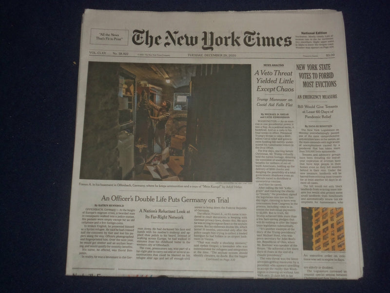2020 DECEMBER 29 NEW YORK TIMES - NEW YORK STATE VOTES TO FORBID MOST EVICTIONS