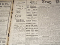 1901 SEPT THE TROY DAILY TIMES NEWSPAPER LOT OF 4 - CZOLGOSZ TRIAL - NP 1426C