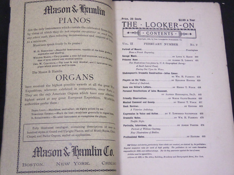 1895-1896 THE LOOKER-ON MAGAZINE LOT OF 3 ISSUES - WR 397