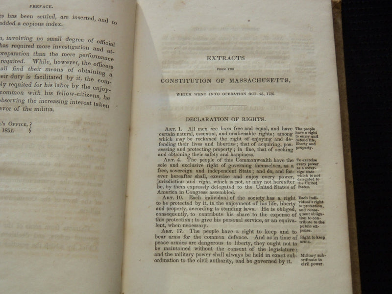 1851 MILITIA LAWS OF MASSACHUSETTS HARDCOVER BOOK BY EBENEZER W. STONE - KD 81G