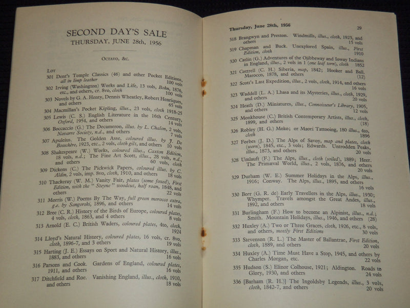 1956-1960 HODGSON & CO. BOOK CATALOGUES LOT OF 8 - SOFTCOVER - O 3078B