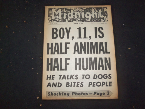 1966 FEBRUARY 21 MIDNIGHT NEWSPAPER - BOY IS HALF ANIMAL HALF HUMAN - NP 7359