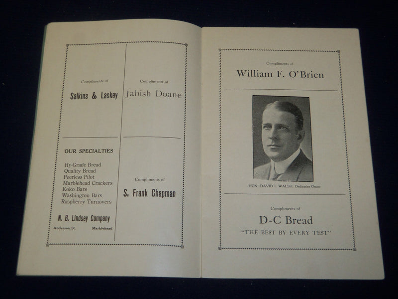1925 NOVEMBER 6 DEDICATION EXERCISES OF MARBLEHEAD CATHOLIC CLUB BOOK - J 4417