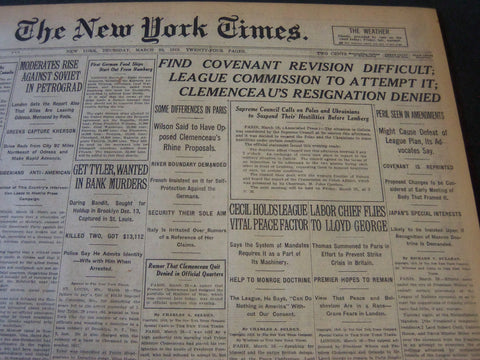 1919 MARCH 20 NEW YORK TIMES - CLEMENCEAU'S RESIGNATION DENIED - NT 6204
