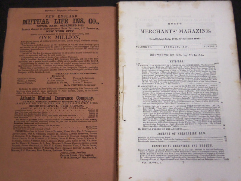 1859 HUNT'S MERCHANTS MAGAZINE AND COMMERCIAL REVIEW LOT OF 12 - WR 340C