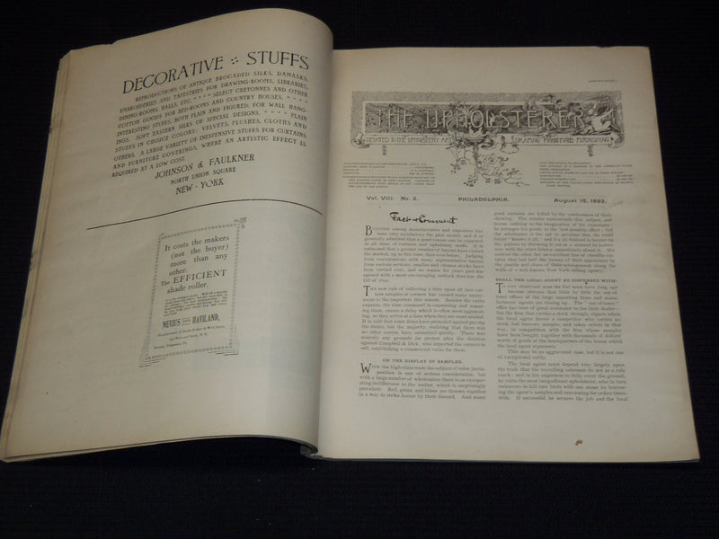 1892 THE UPHOLSTERER MAGAZINE LOT OF 9 ISSUES - PHILADELPHIA - NICE ADS - O 3287
