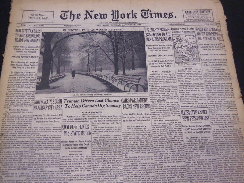 1952 JANUARY 29 NEW YORK TIMES - LAST CHANCE TO HELP CANADA DIG SEAWAY - NT 4493