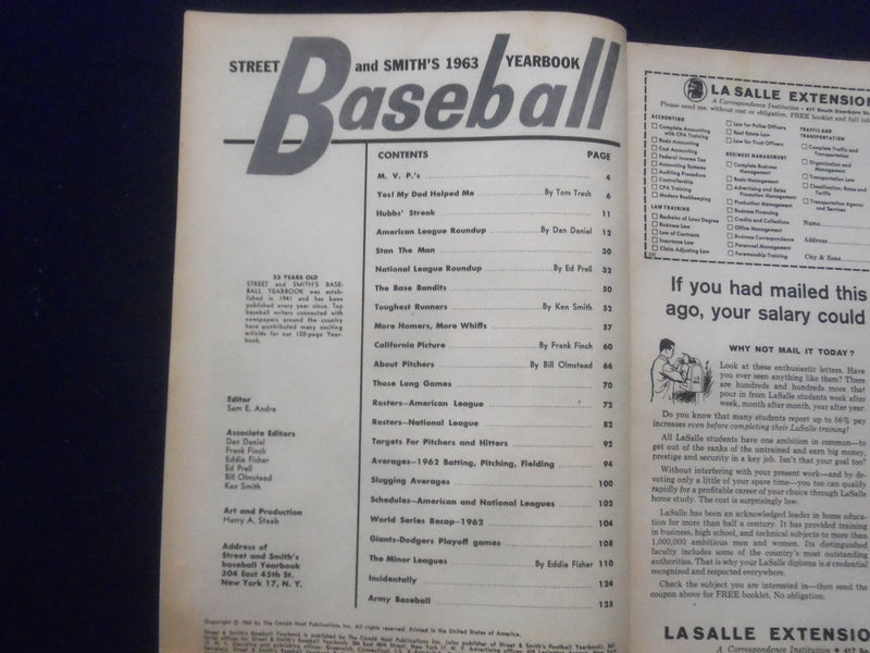 1963 STREET AND SMITH'S BASEBALL MAGAZINE - TOM TRESH COVER - SP 1523B