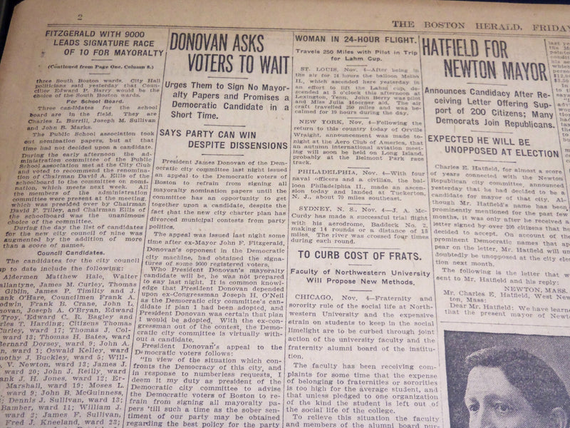 1909 NOVEMBER 5 THE BOSTON HERALD - FITZGERALD WITH 9000 LEADS RACE - BH 392