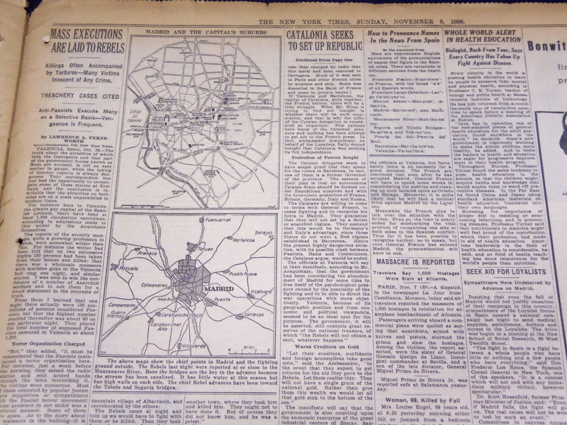 1936 NOV 8 NEW YORK TIMES - BATTLE IN MADRID SUBURBS LEFTISTS FIGHT ON - NT 1858