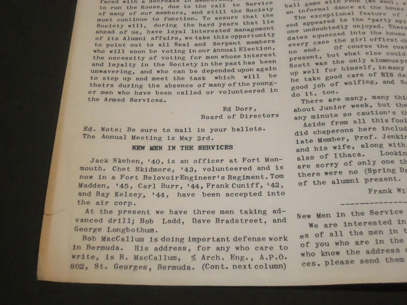 1942 MARCH THE SNAKE CORNELL UNIVERSITY NEWSPAPER - J 2624