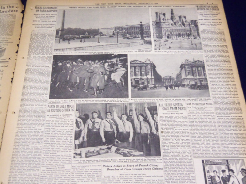 1934 FEBRUARY 7 NEW YORK TIMES - SHOUTING MOBS RIOT ALL NIGHT IN PARIS - NT 1677