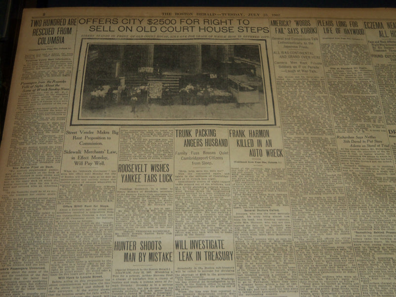 1907 JULY 23 THE BOSTON HERALD - 200 ARE RESCUED FROM COLUMBIA - BH 256