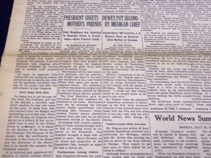 1947 JULY 28 NEW YORK TIMES - PRESIDENT GREETS MOTHER'S FRIENDS - NT 3411