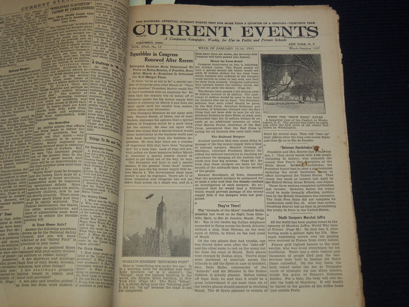 1930-1931 CURRENT EVENTS BOUND NEWSPAPER- BOBBY JONES- 28 ISSUES - NP 2151B
