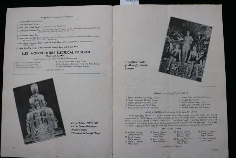 1936 JULY 16 ELKS MOTION PICTURE ELECTRICAL PAGEANT OFFICIAL PROGRAM - K 2457