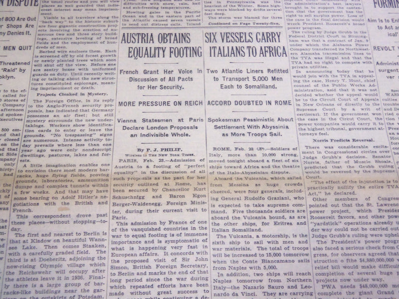 1935 FEBRUARY 24 NEW YORK TIMES - SIX VESSELS CARRY ITALIANS TO AFRICA - NT 4921
